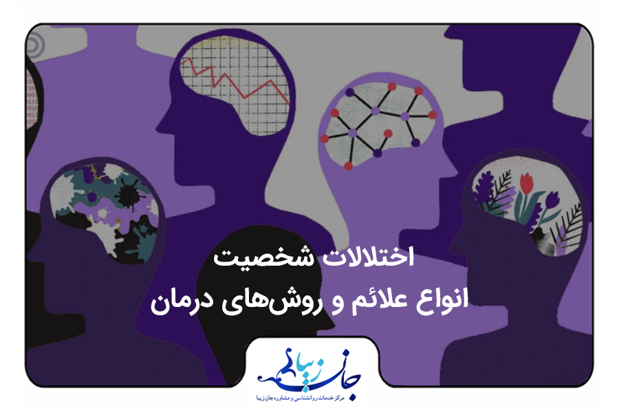 تصویری انیمیشنی که در آن تعدادی انسان که در مغزشان شکل های مختلفی دیده می شود، کشیده شده است. اختلالات شخصیت