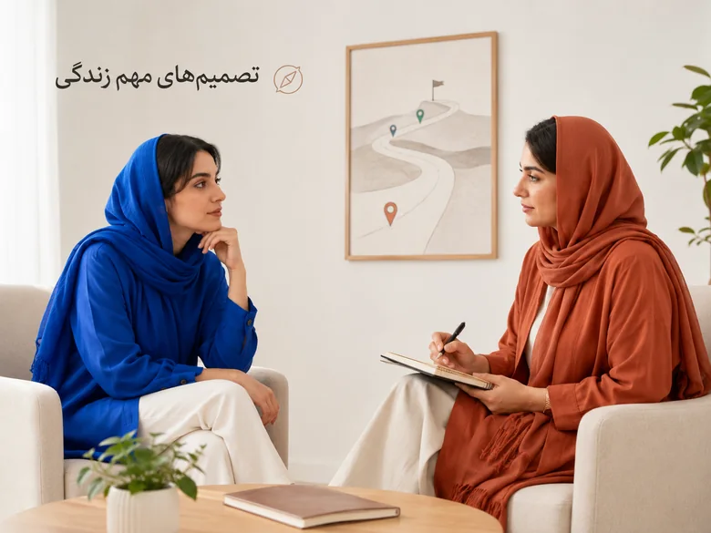 مشاوره فردی برای تصمیمهای مهم زندگی جلسه مشاوره فردی برای تصمیمگیری درباره ازدواج، شغل، مهاجرت و آینده زندگی