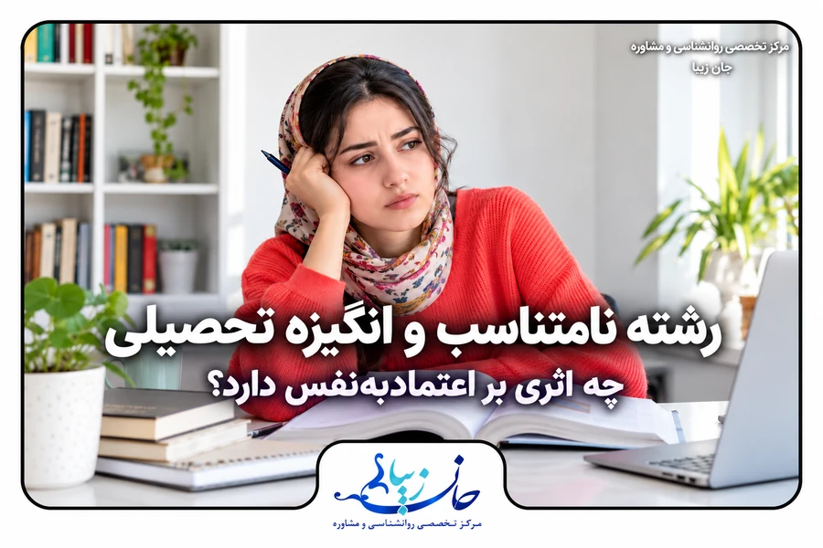 دانشجوی متفکر پشت میز مطالعه با کتاب باز و عنوان انگیزه تحصیلی