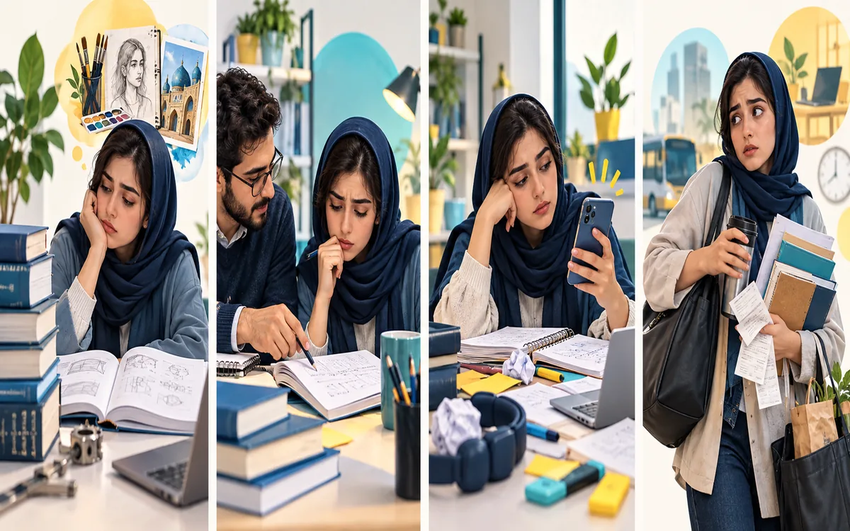 مقایسه ناهماهنگی رشته با کمبود پیش‌نیاز، مشکل مطالعه و فشار شرایط زندگی